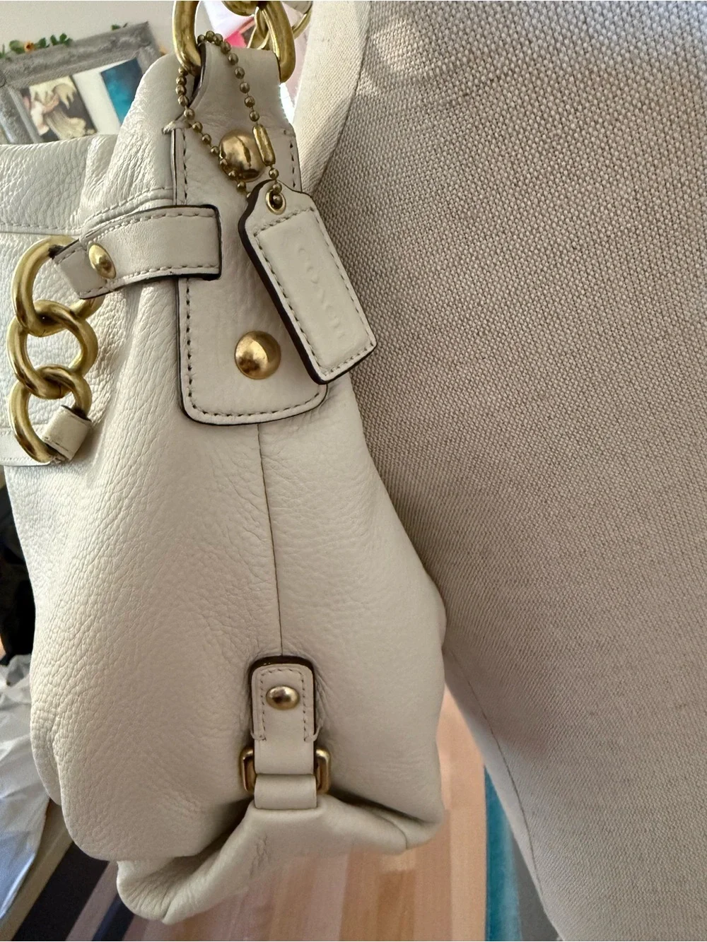 Coach Brooke Leather Hobo with Gold Hardware | Ivory